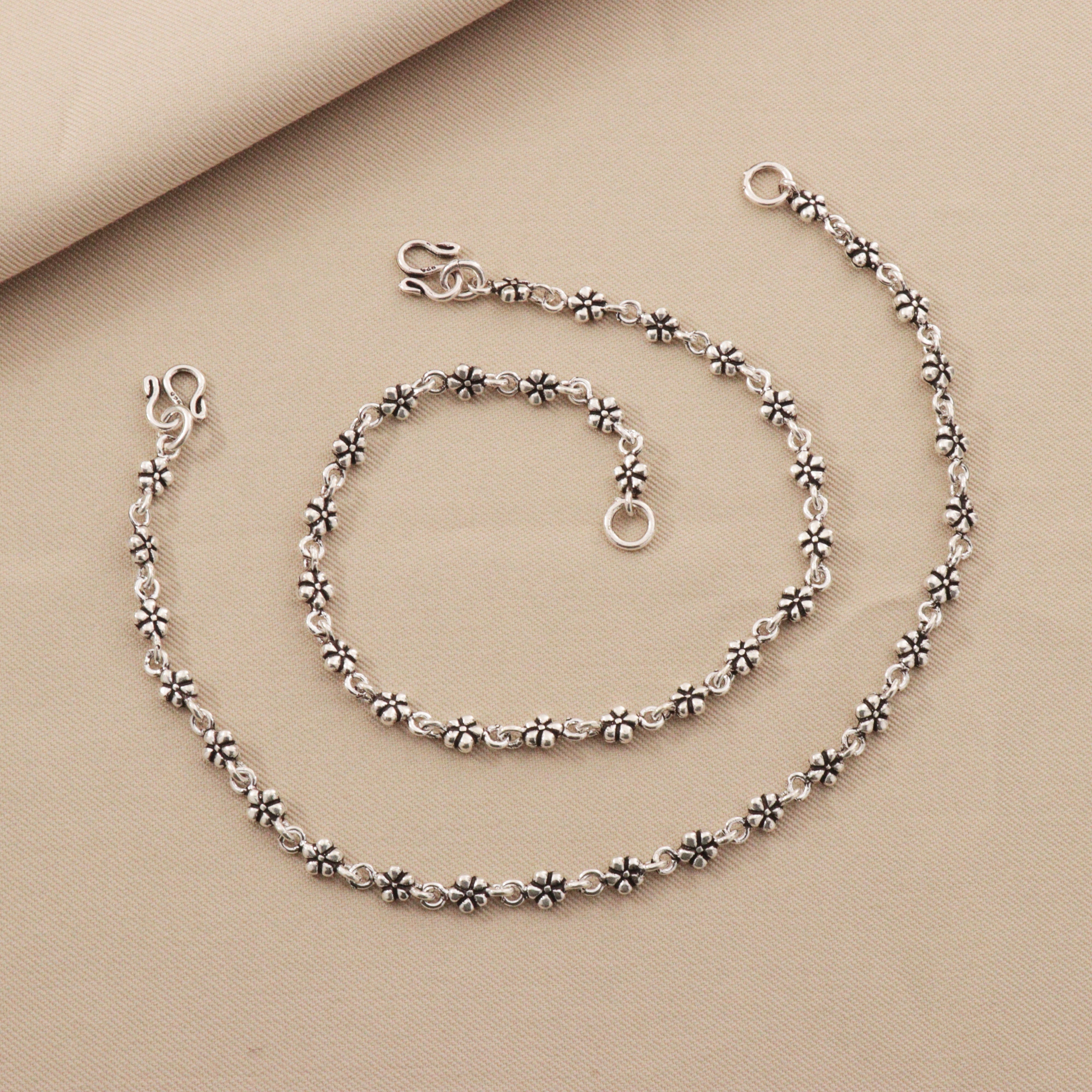925 Silver Antique Flower Women Anklets ANK-186