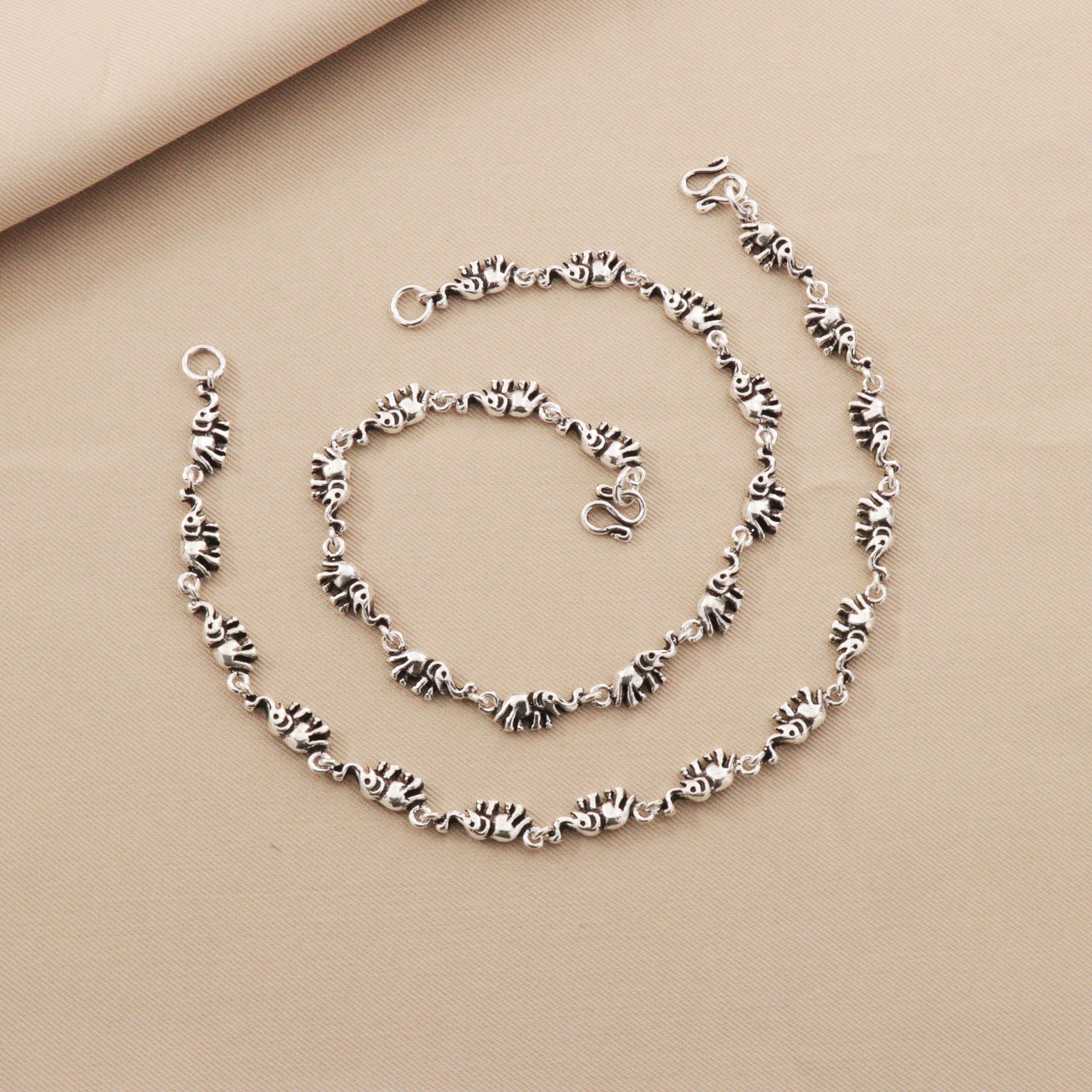 925 Silver Antique Elephant Women Anklets ANK-184