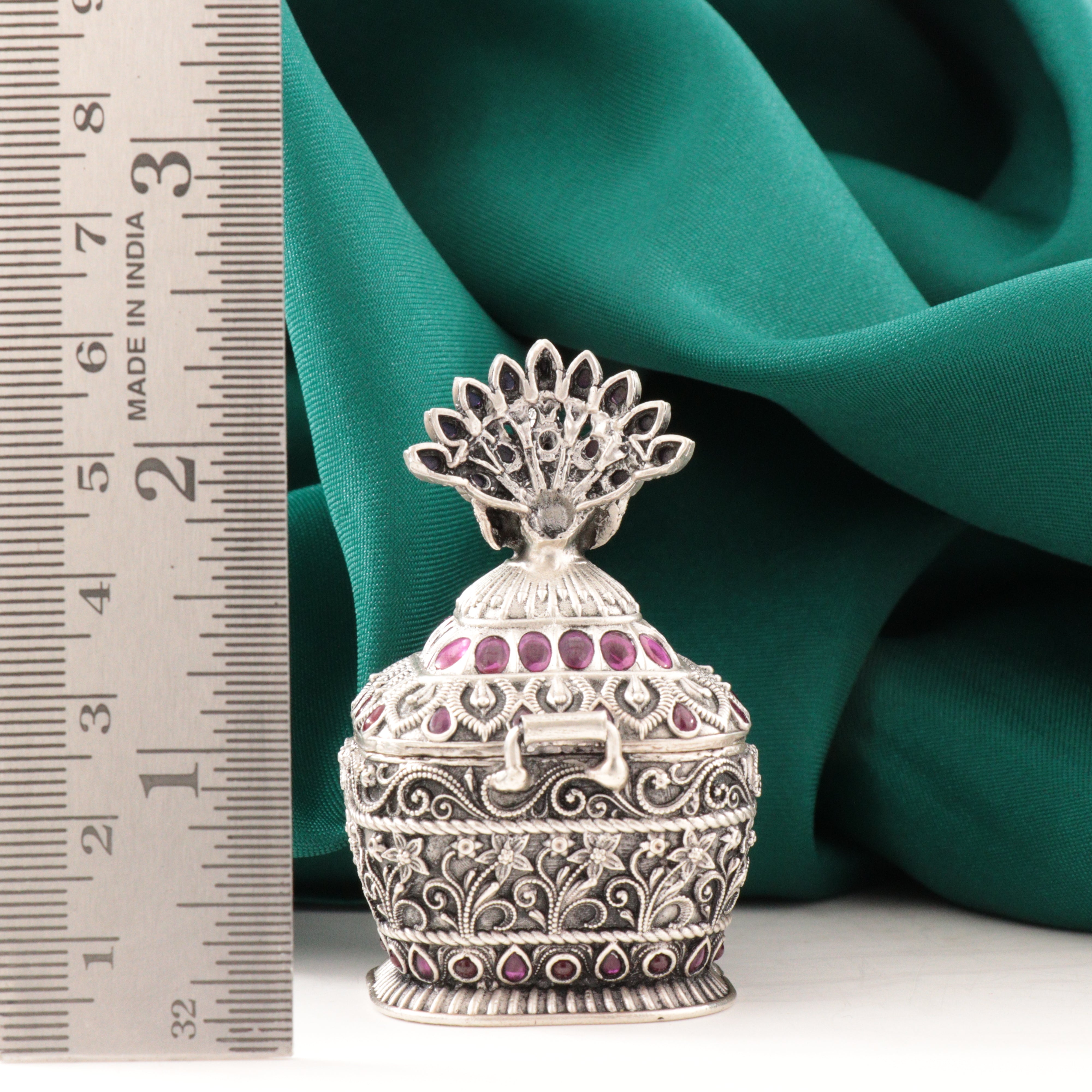 925 Silver 3D Peacock Kumkum Box Articles Idols AI-1494