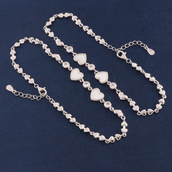 925 Silver Krishna Women Anklets ANK-167 with heart charms, 18g, 25cms length, purity 925