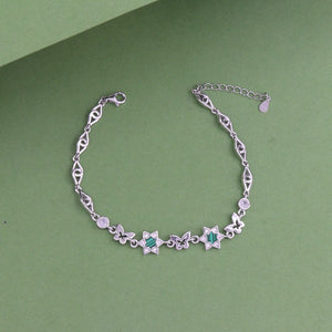 925 silver Jowaki women's bracelet LBR-380, 21cm length, featuring intricate detailing, 7g weight, pure 925 silver, displayed on a green background