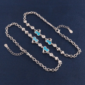925 Silver Ratnalekha Women Anklets ANK-164 with blue heart charms, 17g, 24cm length, displayed on dark background.