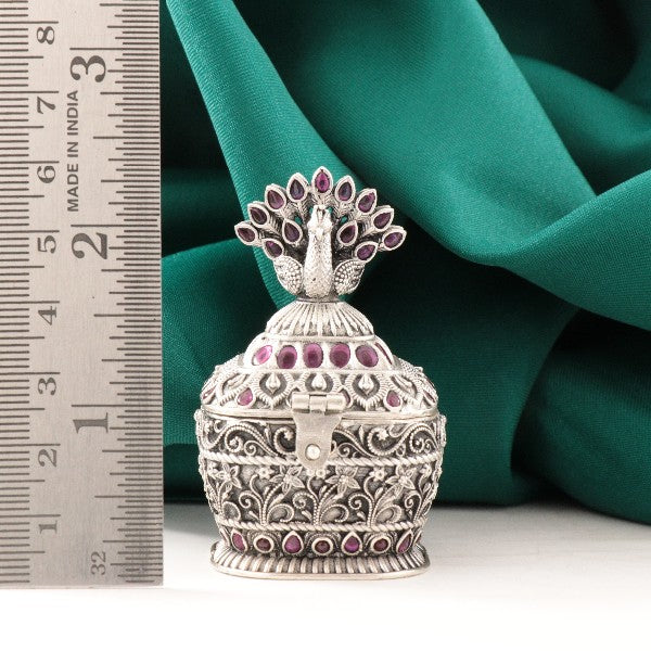 925 Silver 3D Peacock Kumkum Box Articles Idols AI-1494