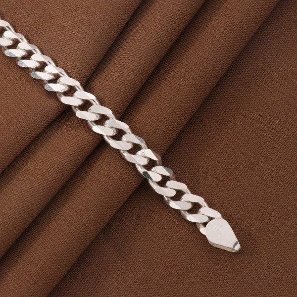 925 silver Dilawar kids bracelet with curb chain design on brown fabric, 16cm length, 16g weight, purity 925.