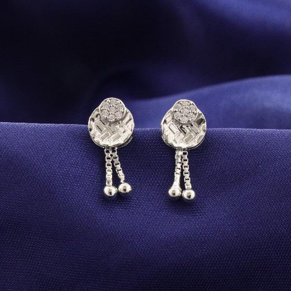925 Silver Sukthi Women Danglers DAN-170, Weight 3g, Purity 925, Elegant Design on Blue Fabric Background