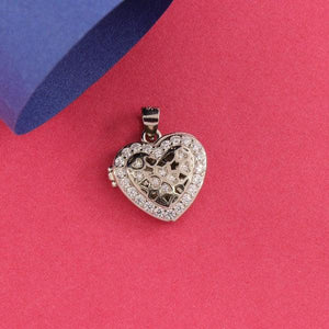925 Silver Heart Women Pendant WP-69 with intricate design, weight 4g and 925 purity on a red background.