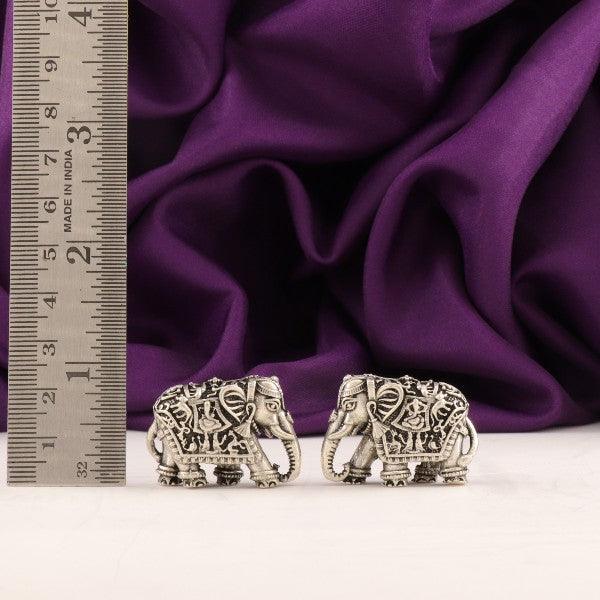 925 silver 3D elephant idols, 81g, 2.5cm dimensions, intricate design, purity 925, next to ruler for size comparison