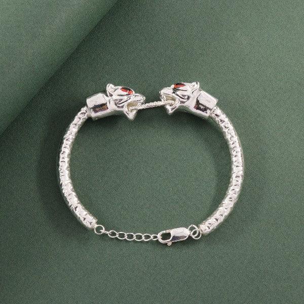 925 silver adjustable tiger kids bracelet KB-179, 15g, with intricate tiger head design clasp, purity 925