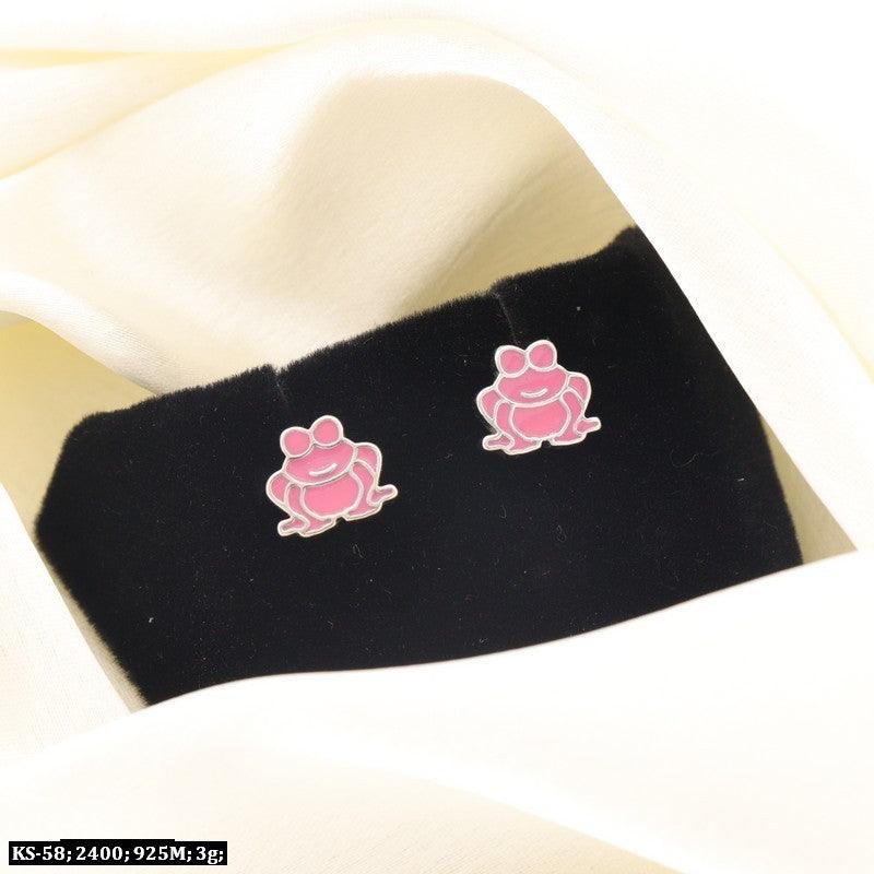 925 silver cute frog kids studs KS-58, 3g, displayed on black and white background.