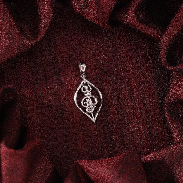 925 Silver Om and Vel God Pendant GP-85, 4g, 925 purity, ornamental design on maroon fabric