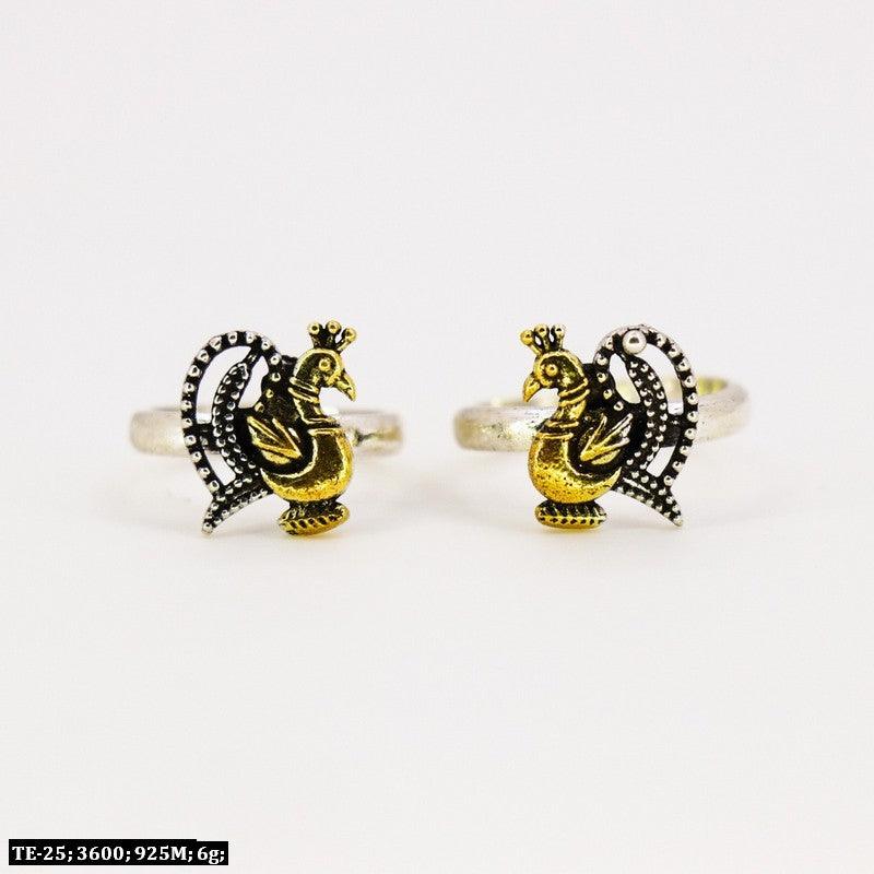 925 silver peacock women toe-rings TE-25, weighing 6g, featuring intricate peacock design, perfect for elegant wear.