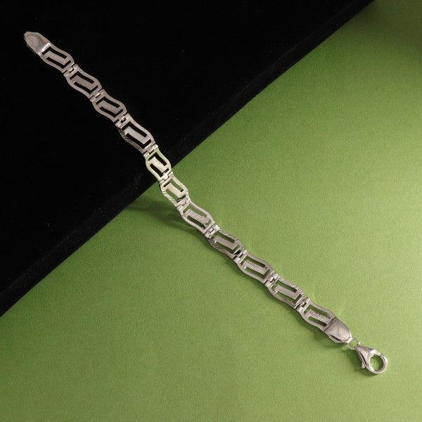 925 silver men's bracelet, model MB-120, 21cm length, weighing 16g, showing elegant chain design on a green background.