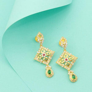 Elegant 925 silver Medha women danglers with intricate design and green gemstone drops, product code DAN-79, 6g, purity 925.
