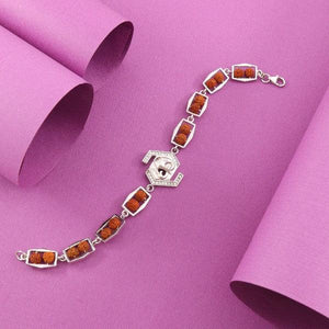 925 Silver Ganesha Rudraksh Men Bracelet MB-170 with 14g weight and 20cm length displayed on a pink background