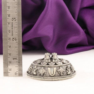 925 silver 3D Balaji Padham idol, 42g, 5.5cm length, on purple cloth background, with a ruler for scale.
