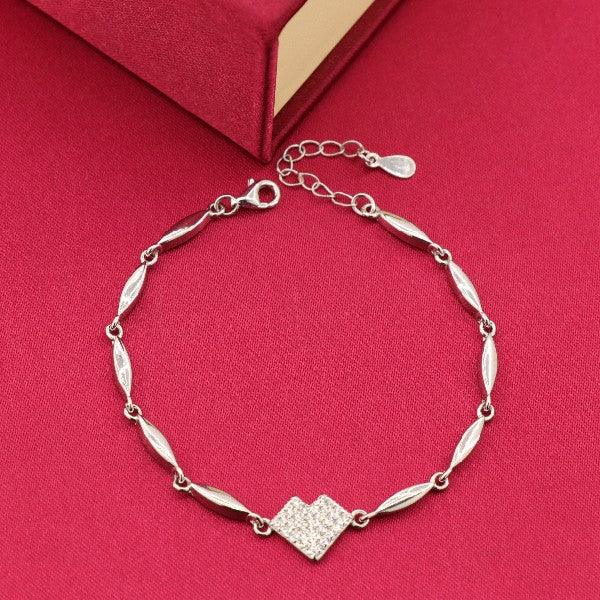 925 silver Komal women's bracelet LBR-202 with heart pendant on red background, 7g, 20cms length, high purity elegant jewelry.