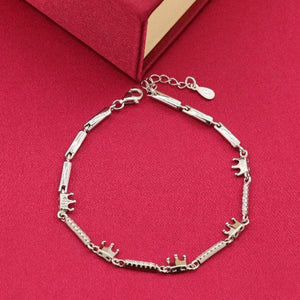 925 Silver Nandana Women Bracelet LBR-199 on red background, 6g weight, 21cm length, featuring elegant crown design elements.