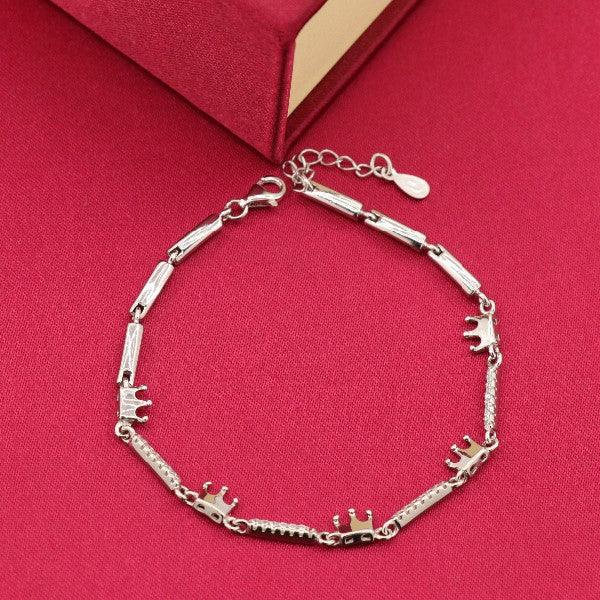 925 Silver Nandana Women Bracelet LBR-199 on red background, 6g weight, 21cm length, featuring elegant crown design elements.