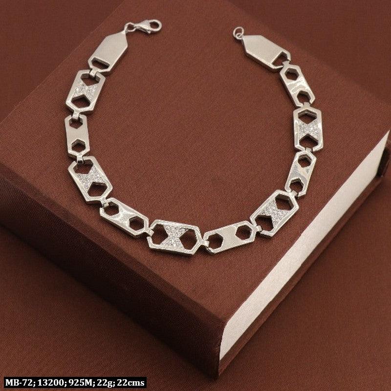 925 Silver Kanu Men Bracelet MB-72 on brown background, 22g weight, 22cms length, showcasing modern geometric design.