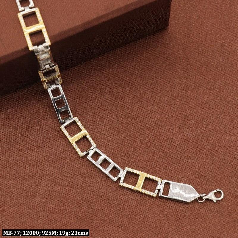 925 Silver Devadutt Men Bracelet MB-77, weight 19g, 23cms length, showcasing intricate design and dual-tone rectangular links