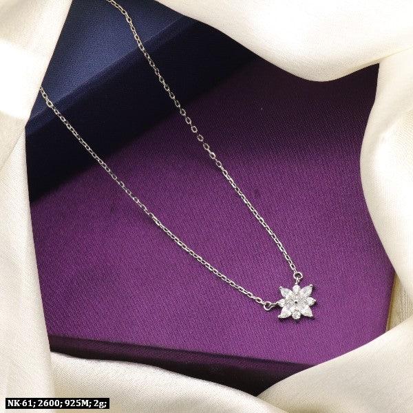 925 silver Abha women necklace NK-61 with 2g weight and elegant floral pendant design on a purple and cream background.