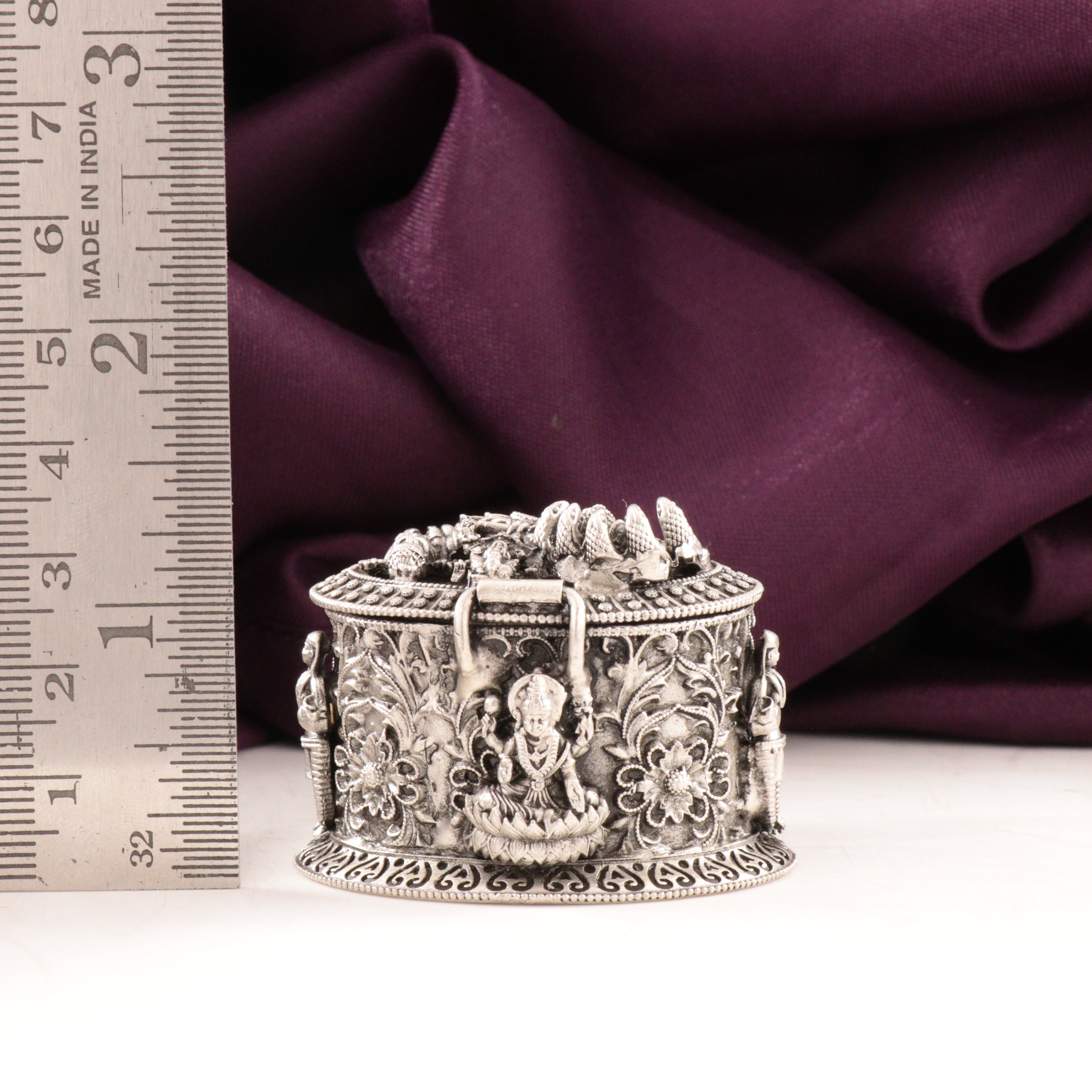 925 Silver 3D Vishnu Lakshmi Kumkum Box Articles Idols AI-1472