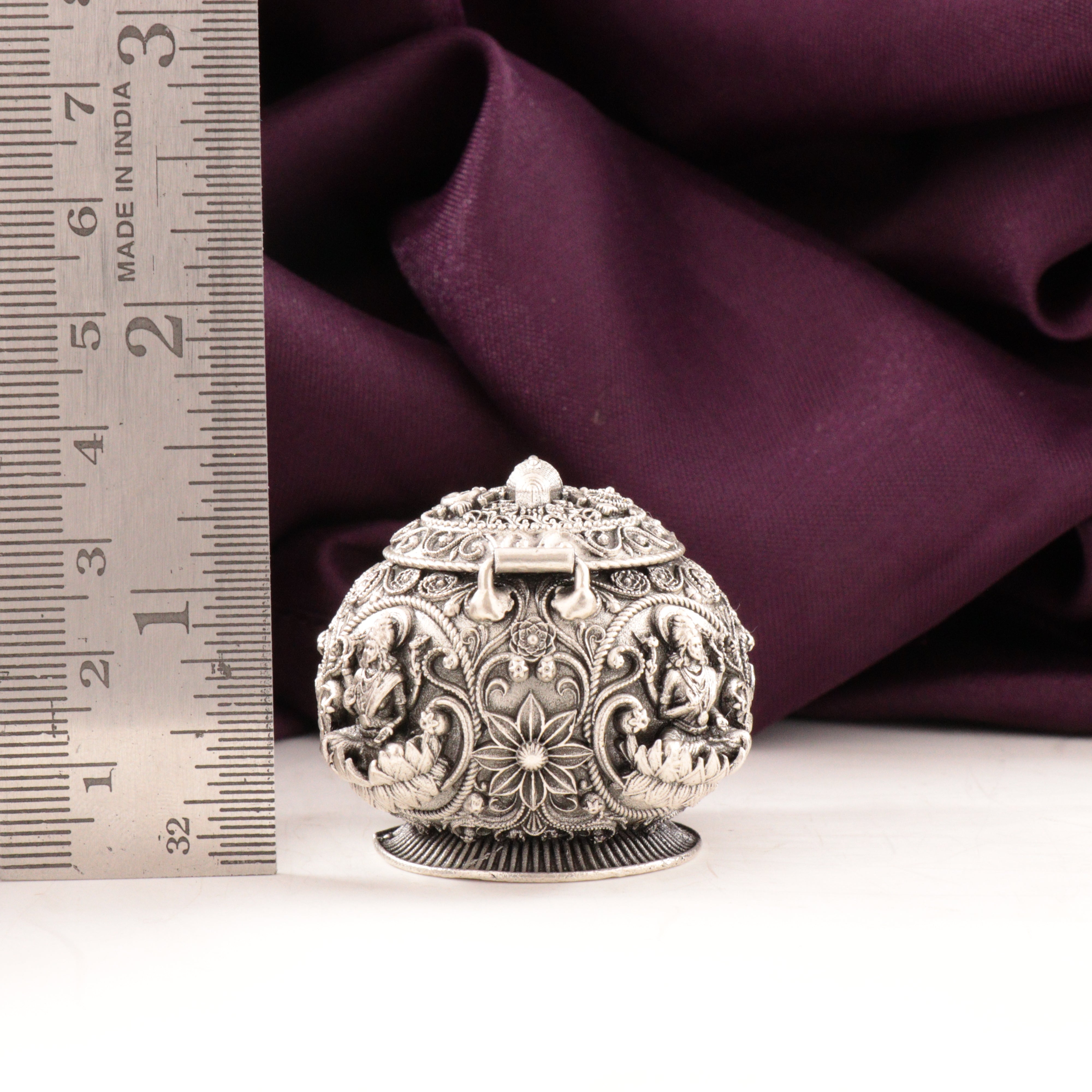 925 Silver 3D Lakshmi Balaji Kumkum Box Articles Idols AI-1474