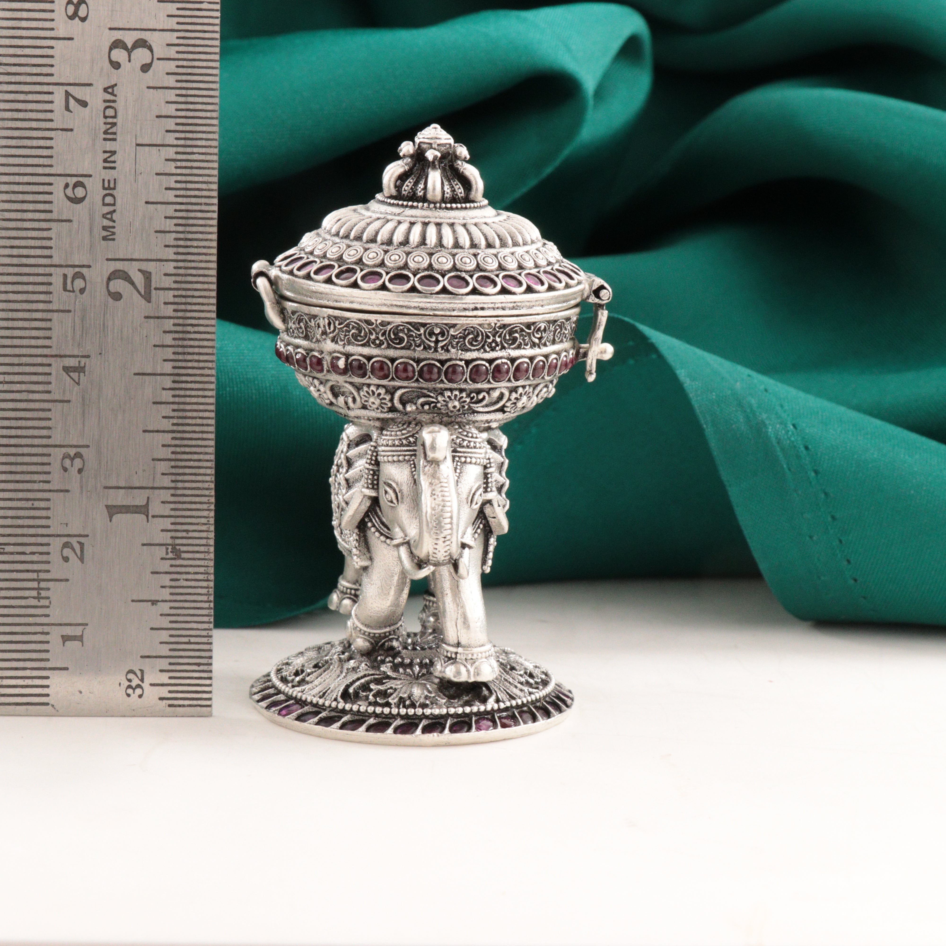 925 Silver 3D Elephant Kumkum Box Articles Idols AI-1487