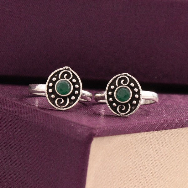 925 Silver Kapalini Women Toe-Rings TE-276 with Green Stone, Purity 925, 4g Weight, Elegant Design