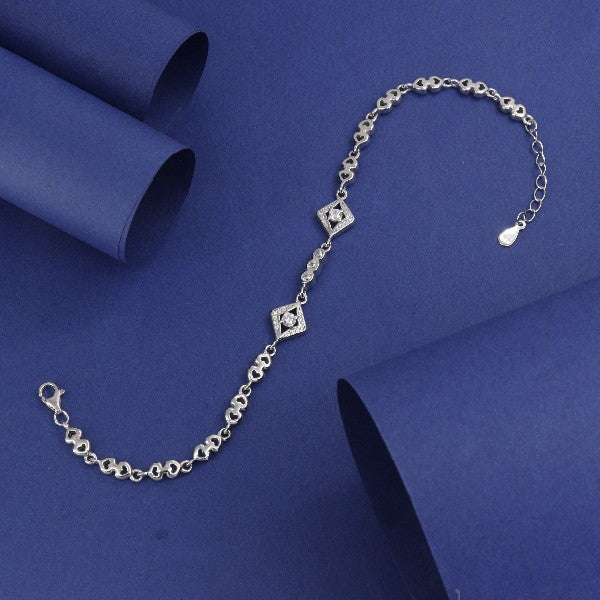 925 Silver Chitramaya Women Bracelet LBR-362, 21cm length, 8g weight, featuring delicate chain and diamond-shaped accents