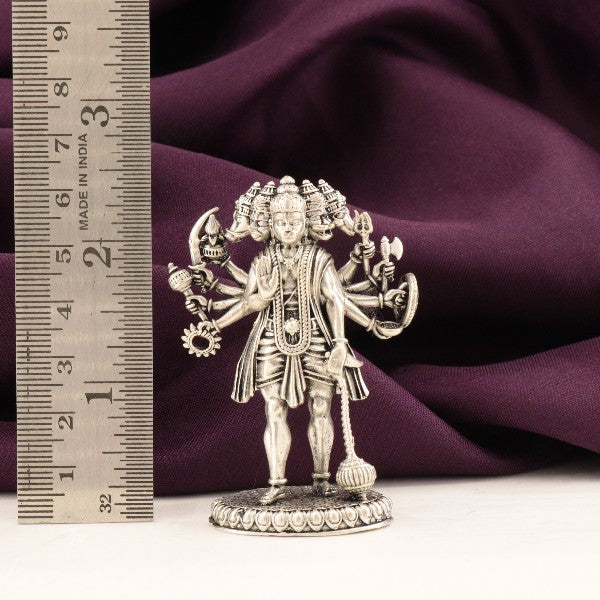 925 silver 3D Panch Mukhi Hanuman idol weighing 63g with 6.5cms height, shown with a ruler for scale comparison