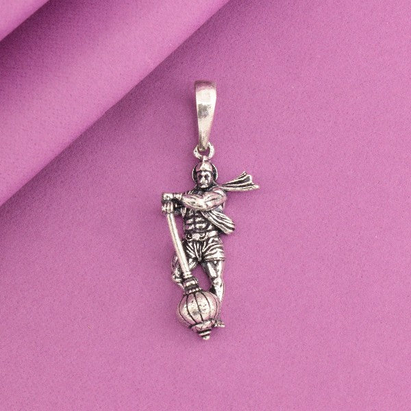 925 Silver Hanuman God Pendant GP-194, 8g, 925 purity, intricately designed Hindu religious pendant on pink background