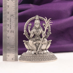 925 silver 2D Lalitha Devi idol, 74g, 7.5cm, finely crafted, displayed against a purple fabric backdrop with a measuring scale.