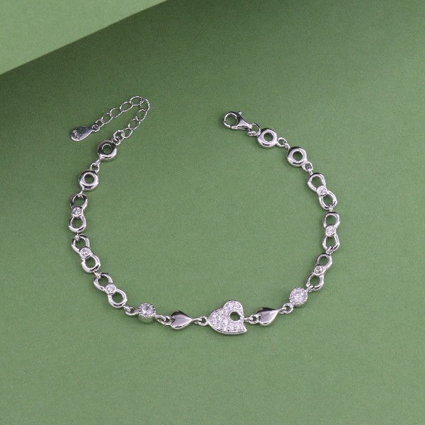 925 silver Shagufta women bracelet LBR-384, 7g, 20.5cm, heart and circle design on green background