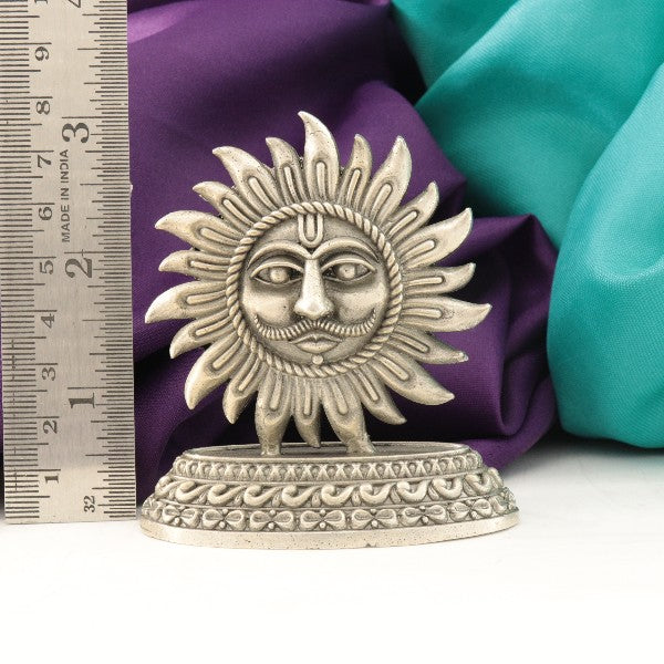 925 silver sun idol weighing 80g with 7.5cm length and intricate detailing, placed next to a ruler for size reference