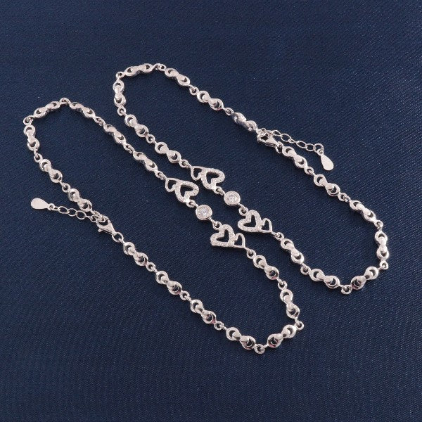 925 Silver Sahila Women Anklets ANK-173, 27cms long, 19g weight, showcasing intricate heart and link design.