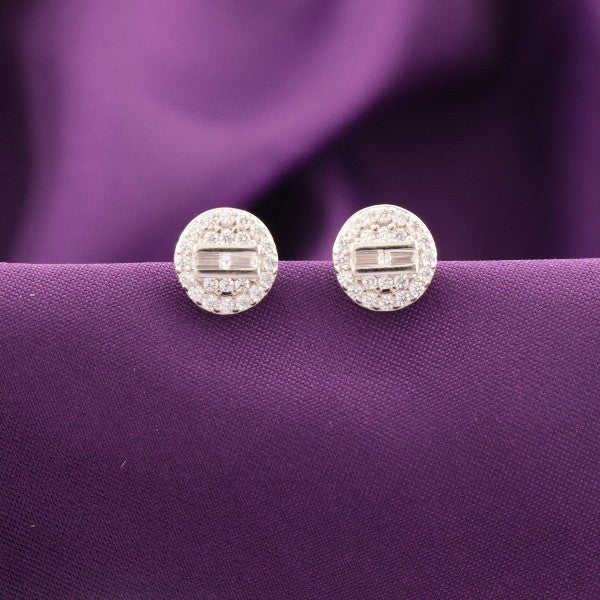 925 silver Ganitha women studs STD-284, 3g weight, 925 purity, round design on purple fabric background