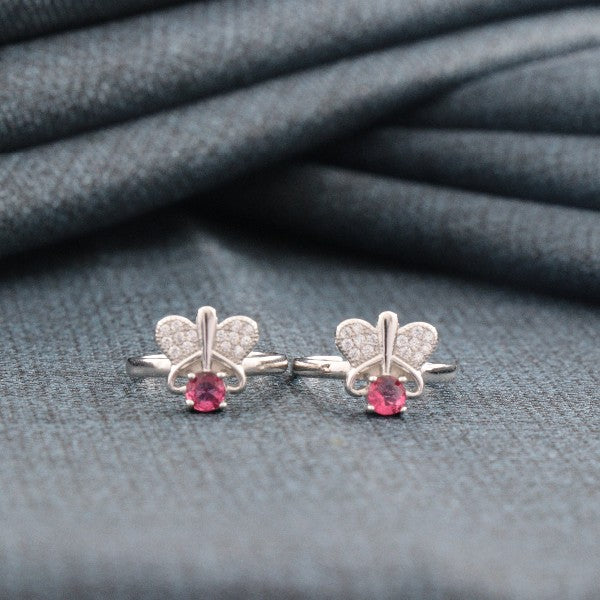 925 silver Odathi women toe-rings TE-290 with butterfly design and pink gemstone, 4g, 925 purity, elegant and delicate jewelry