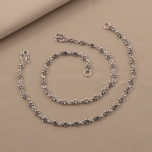 925 Silver Antique Flower Women Anklets ANK-186