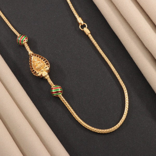 925 silver Sonakshi women Mogappu-chain WMC-78 with 61cm length and 26g weight, featuring intricate green and gold bead detailing.