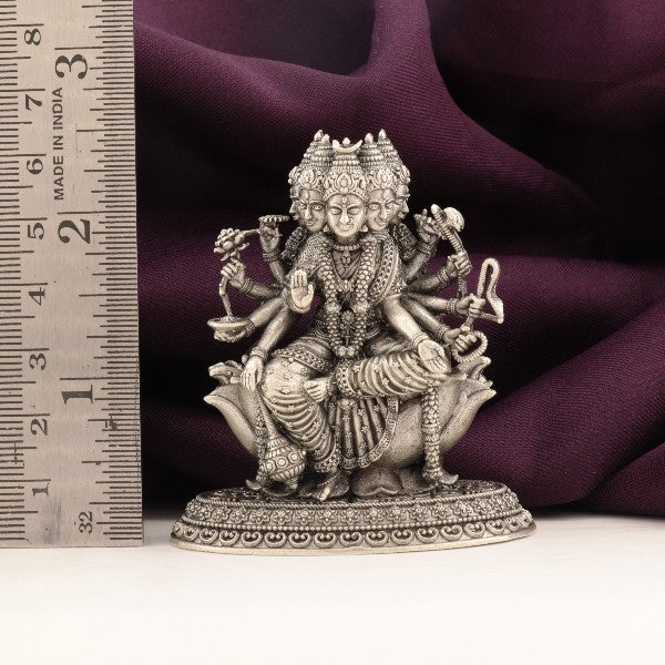 925 silver 2D Gayathri Devi idol weighing 61g and measuring 6.5cm in height with intricate detailing, placed next to a ruler for scale.