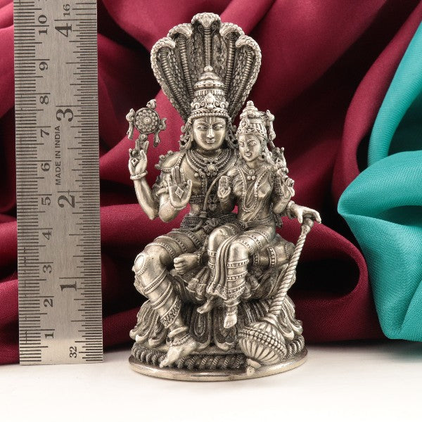 925 silver 3D Ekantha Lakshmi Narayana idol, weighing 253g and measuring 10cms, with intricate detailing and a ruler for size reference.