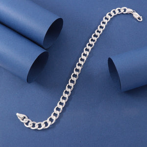 925 Silver Arul Men Bracelet MB-244, 21g, 22cm. High-purity 925 silver chain bracelet on a blue background.