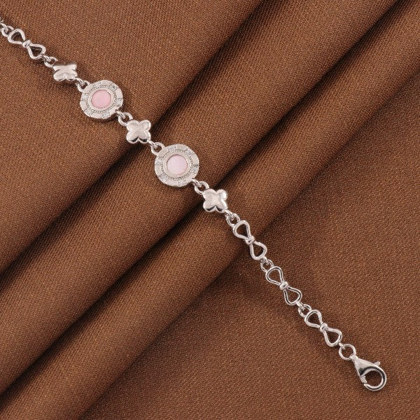 925 silver Vanhishikha kids bracelet KB-231, 17 cm, featuring pink accents and heart-shaped links, perfect for children.