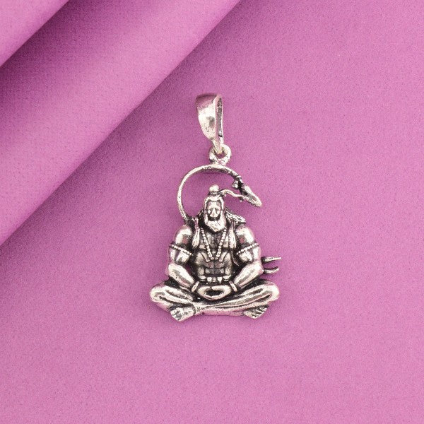 925 Silver Hanuman God Pendant GP-193, 9g weight, 925 purity, intricate crafted design, spiritual jewelry on a pink background