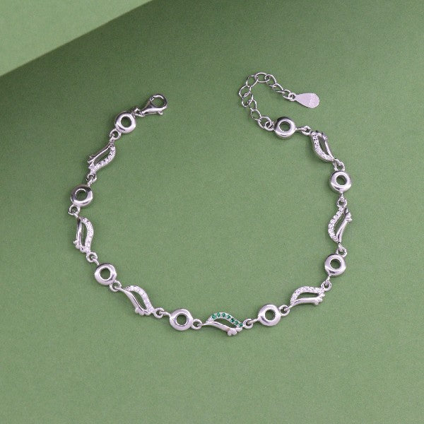 925 Silver Mudra Women Bracelet LBR-368, 21cm length, 7g, featuring unique design on a green background