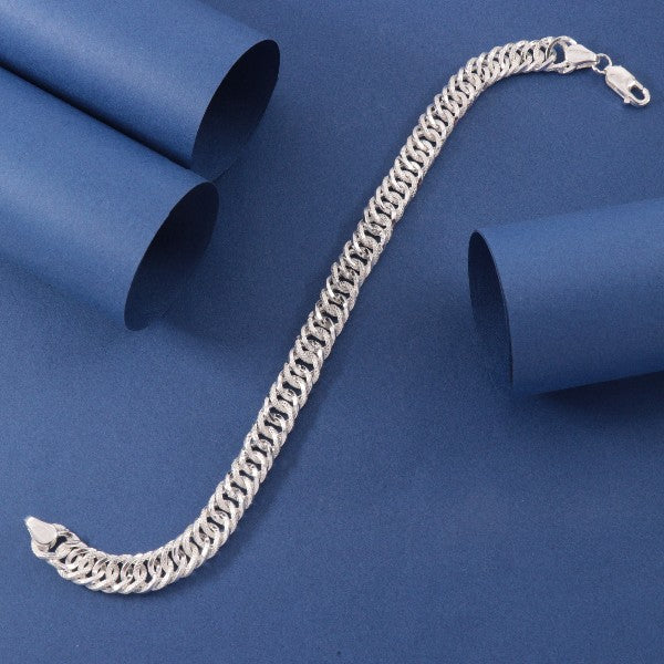 925 Silver Viral Men Bracelet MB-251, 23g weight, 22cm length, purity 925, sleek design against blue background.