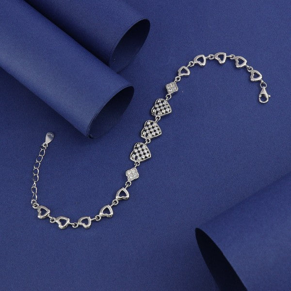 925 silver Disha women's bracelet LBR-361 featuring heart shapes on a blue background, 8g weight, 21cm length, and 925 purity.