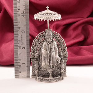 925 silver 3D Sai Baba idol, weight 182g, 11.5cms in length, showcasing detailed craftsmanship, perfect for religious decor.