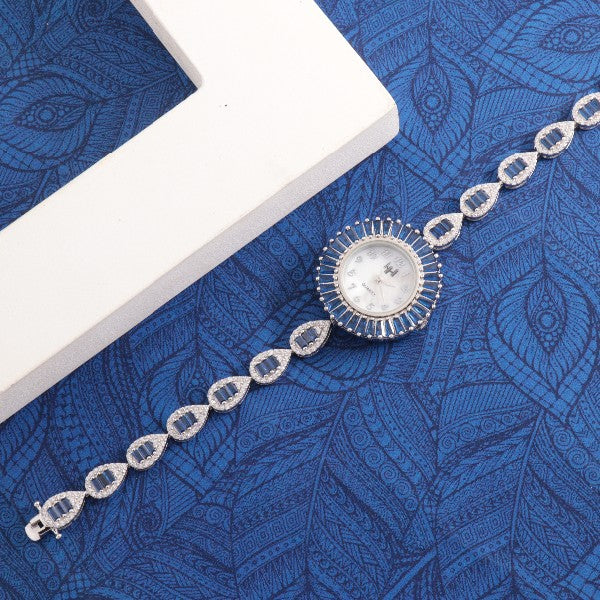 925 silver Madhumalati women watch WW-27 with intricate design on blue background